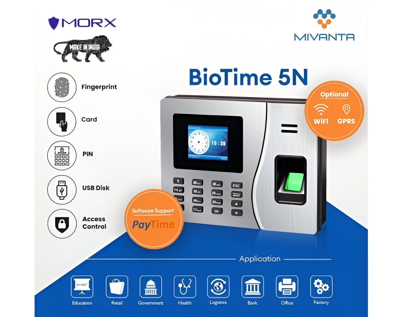 Mivanta mBio 5N Time Attendance | Access Control Terminal Biometric view 3